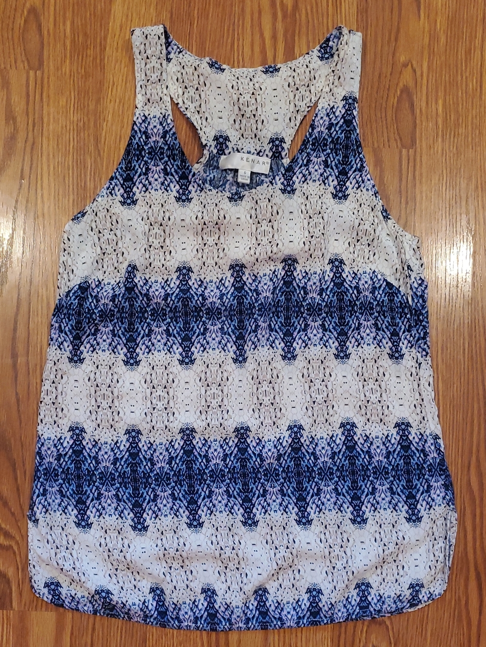 Kenar Blue and White Patterned Racerback Tank